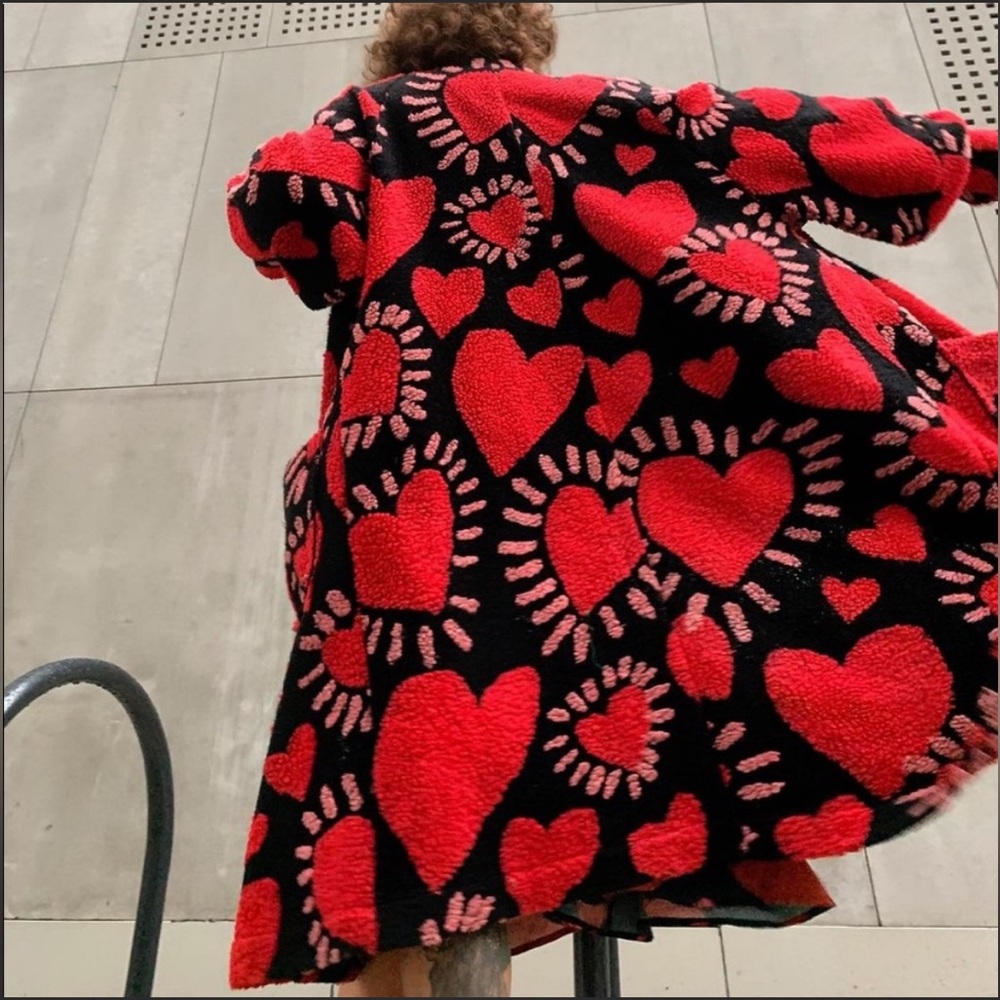 Farm Rio Hearts midi knit coat cardigan sweater RARE M L XL red pink black